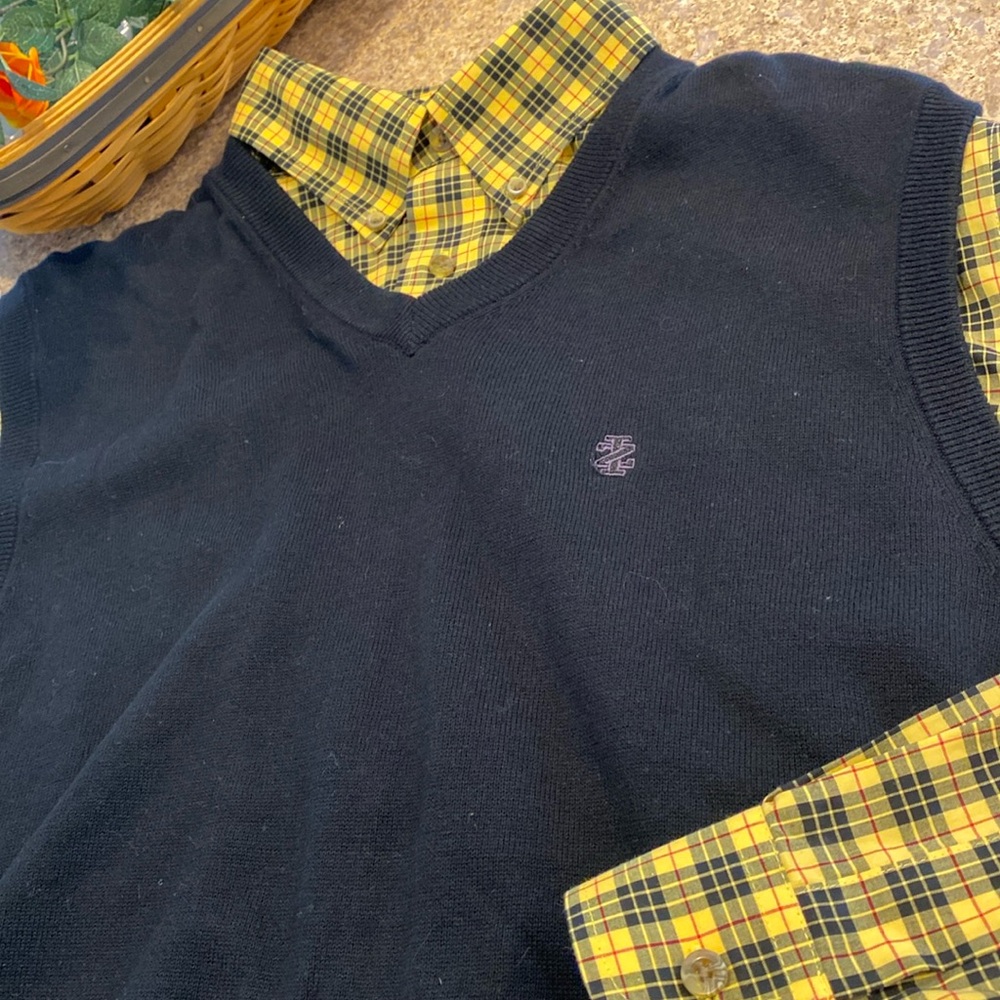 Izod Black Cotton Sweater Vest XLT XL Tall
